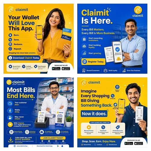 ClaimIt social media creative templates for customers and merchants