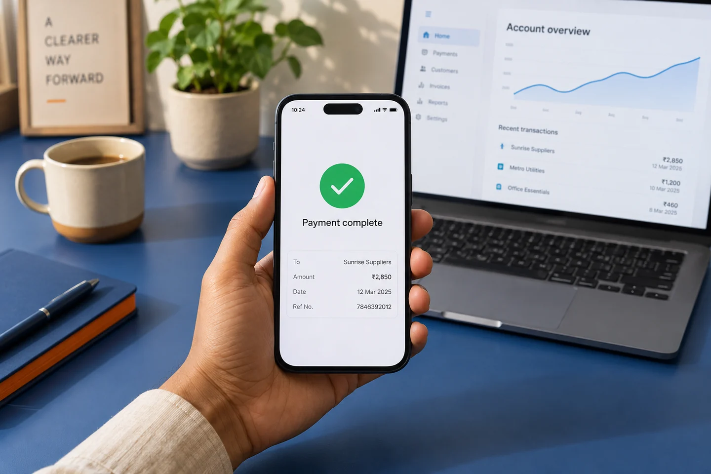 Modern mobile payment app showing a clear payment confirmation
